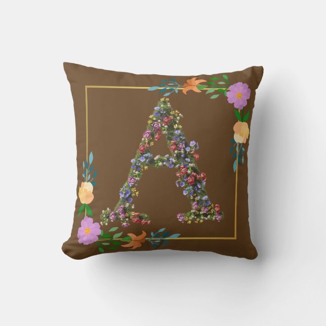 Floral Alphabet Letter A Cushion (Front)
