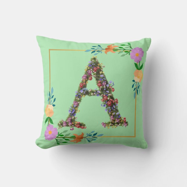 Floral Alphabet Letter A Cushion (Front)