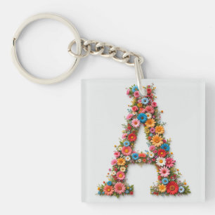Floral Alphabet Letter A Designed with Colourful B Key Ring