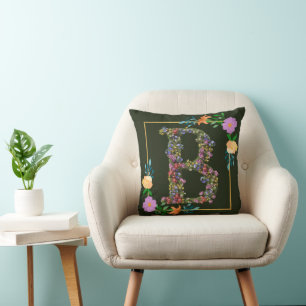 Floral Alphabet Letter B Cushion
