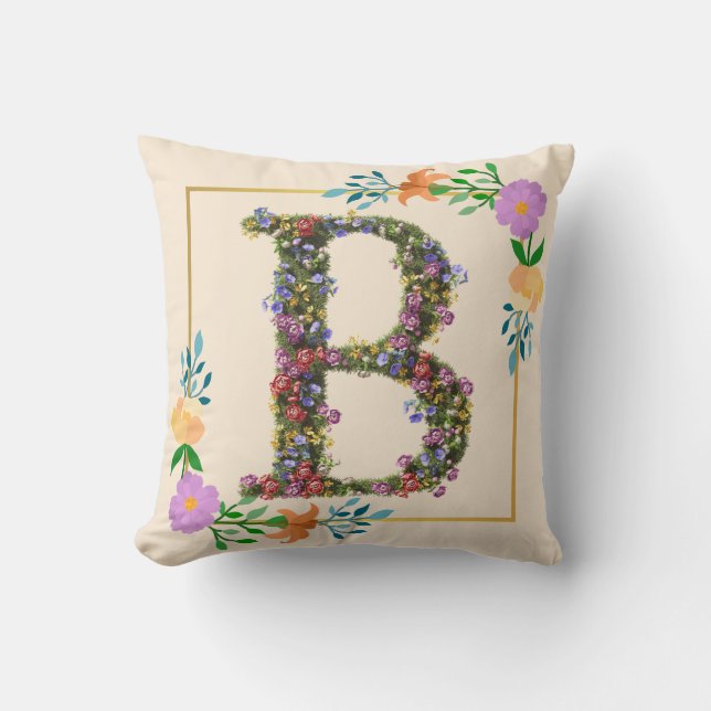 Floral Alphabet Letter B Cushion (Front)