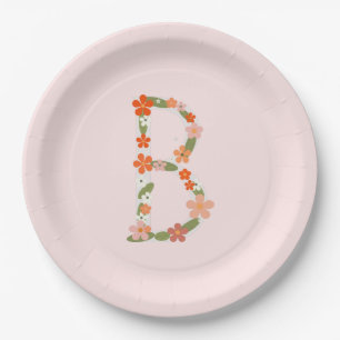 Floral Alphabet letter "B" Custom monogram Paper P Plate
