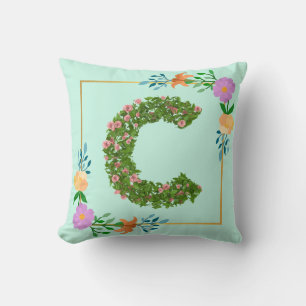 Floral Alphabet Letter C Cushion