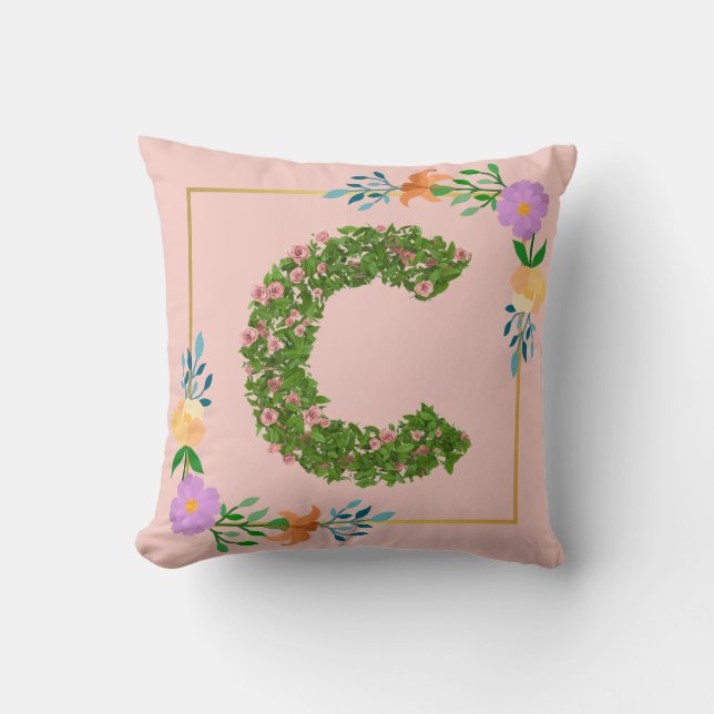 Floral Alphabet Letter C Cushion (Front)