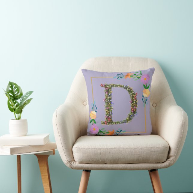 Floral Alphabet Letter D Cushion (Chair)
