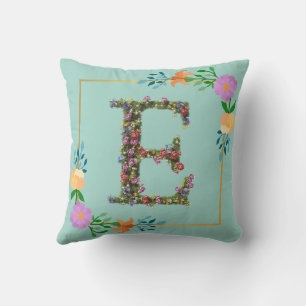 Floral Alphabet Letter E Cushion