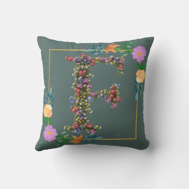 Floral Alphabet Letter F Cushion (Back)