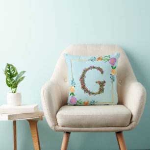 Floral Alphabet Letter G Cushion