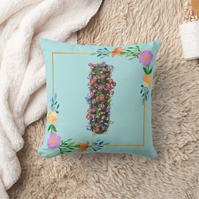 Floral Alphabet Letter I Cushion (Blanket)