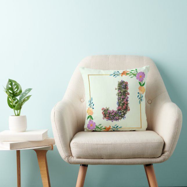 Floral Alphabet Letter J Cushion (Chair)