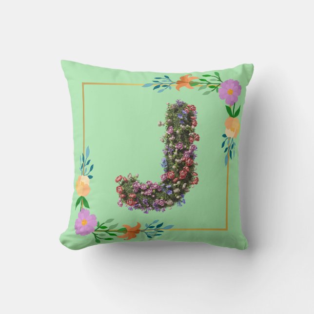Floral Alphabet Letter J Cushion (Front)