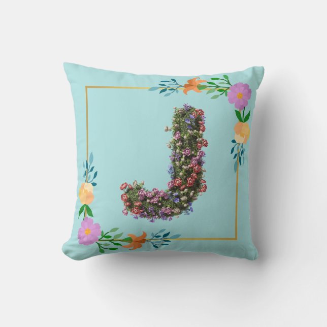 Floral Alphabet Letter J Cushion (Front)