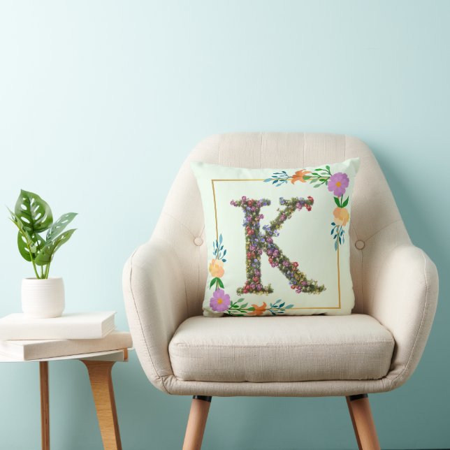 Floral Alphabet Letter K Cushion (Chair)