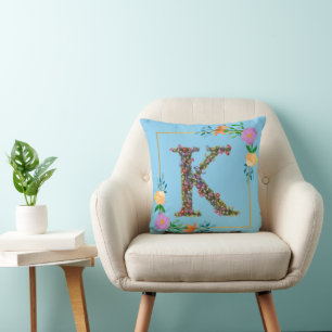 Floral Alphabet Letter K Cushion
