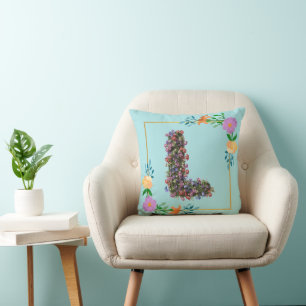 Floral Alphabet Letter L Cushion