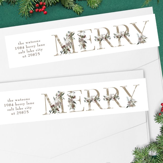 Floral Alphabet MERRY return address label (Creator Uploaded)