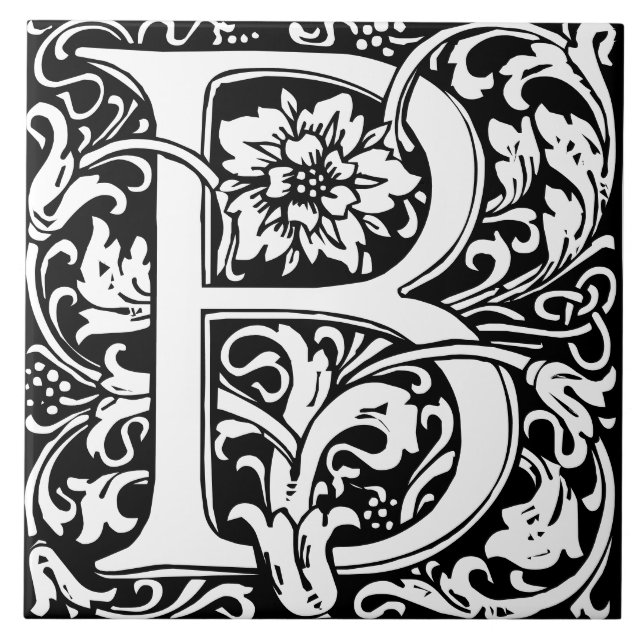 Floral Alphabet Monogram Letter B  Tile (Front)