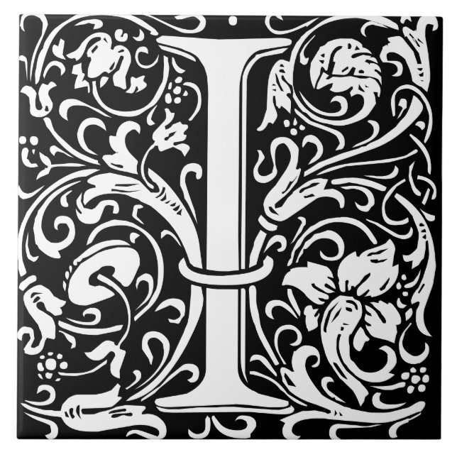 Floral Alphabet Monogram Letter I  Tile (Front)