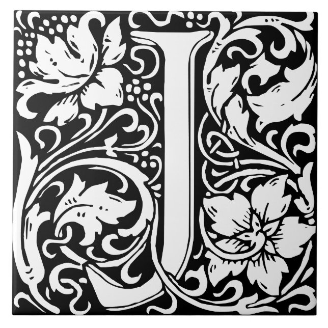 Floral Alphabet Monogram Letter J  Tile (Front)