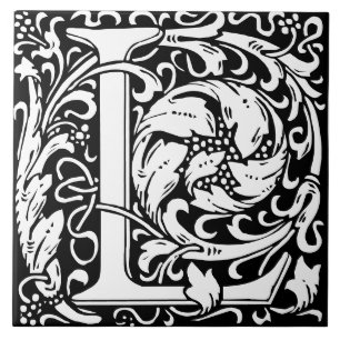 Floral Alphabet Monogram Letter L  Tile
