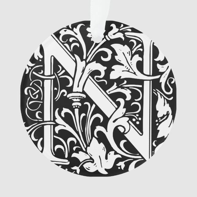 Floral Alphabet Monogram Letter N Tile Morris Ornament (Front)