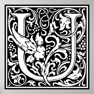 Floral Alphabet Monogram Letter U  Poster