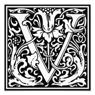 Floral Alphabet Monogram Letter V Photo Print