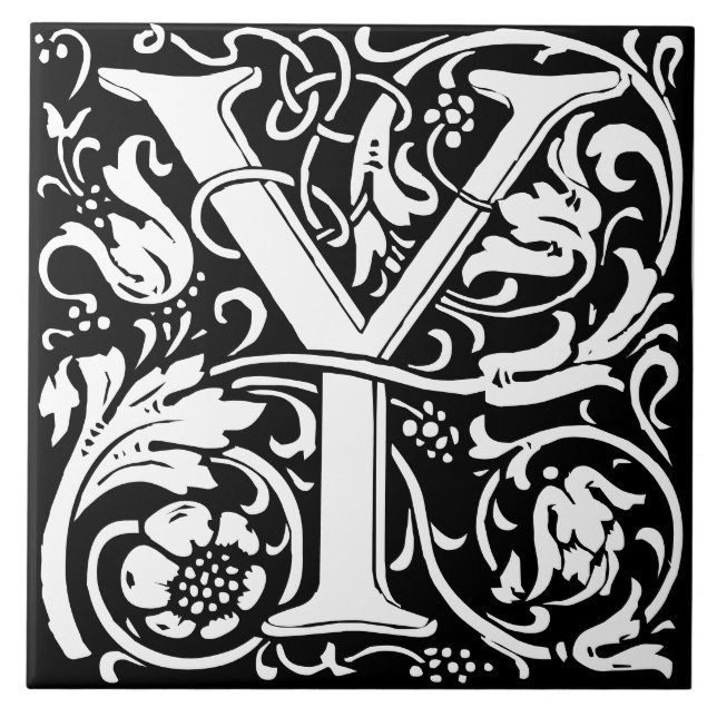 Floral Alphabet Monogram Letter Y Tile (Front)