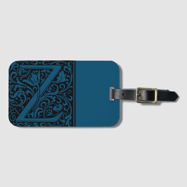 Floral Alphabet Monogram Letter Z Luggage Tag (Front Horizontal)