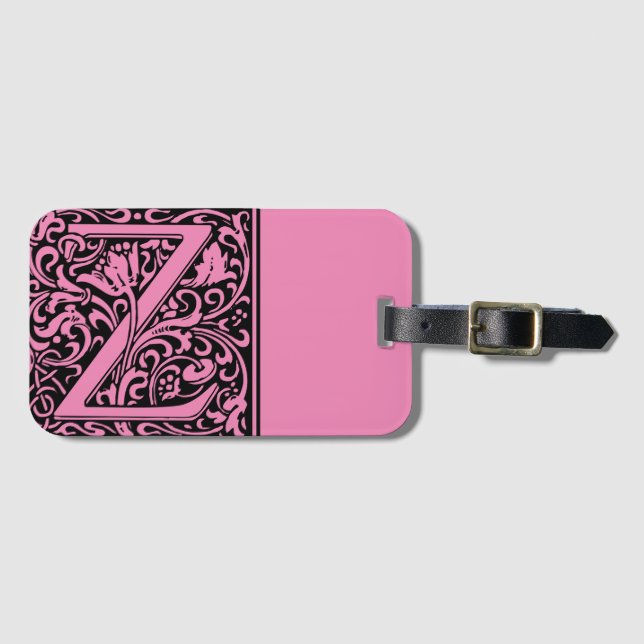 Floral Alphabet Monogram Letter Z Luggage Tag (Front Horizontal)