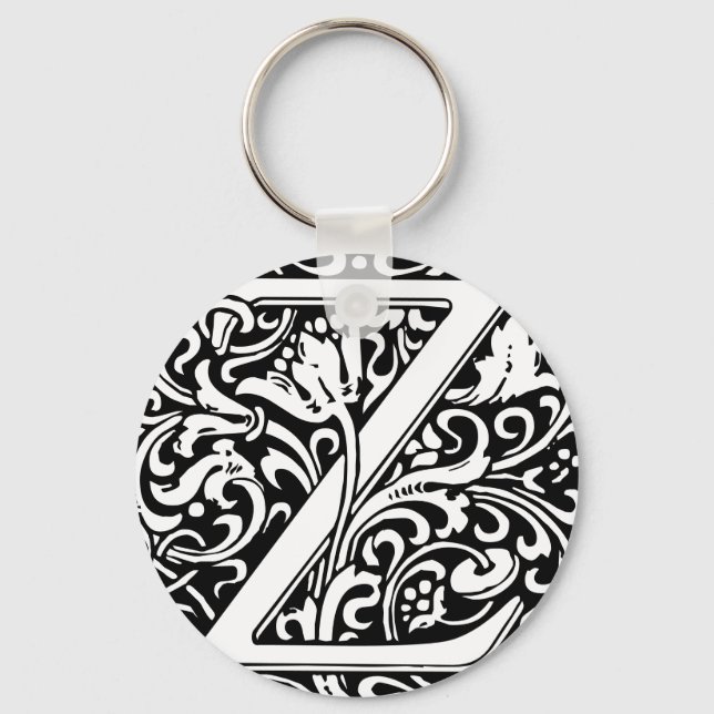 Floral Alphabet Monogram Letter Z  Square Sticker Key Ring (Front)