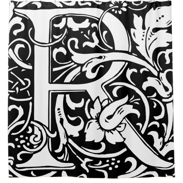 Floral Alphabet Monogrammed Letter R Classic Shower Curtain (Front)