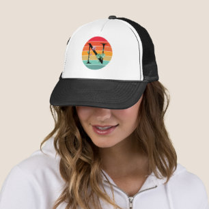 Floral Alphabet N Retro Sunset Monogram Trucker Hat
