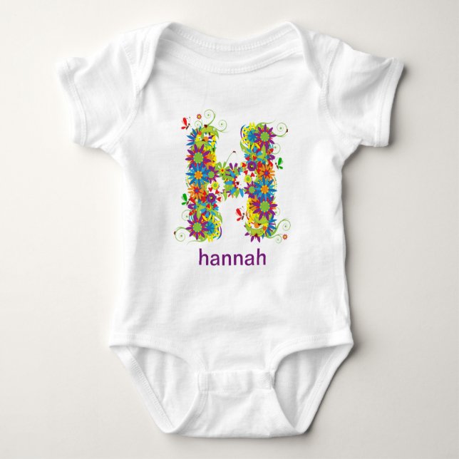 Floral Alphabet Name Baby Tee (Monogram H) (Front)