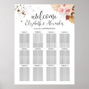 Floral Alphabetical Seating Chart Sign Board