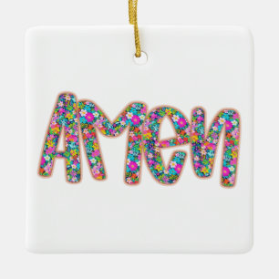 Floral Amen Ceramic Ornament