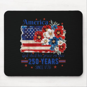 Floral America Flag 4th of July Independence Day Mouse Pad