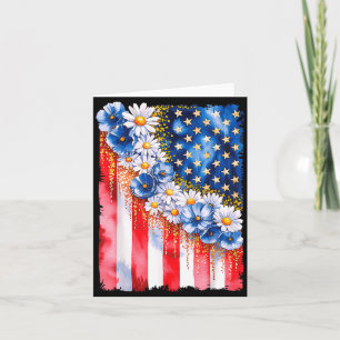 Floral American Flag 4th of July Patriotic Girl Card