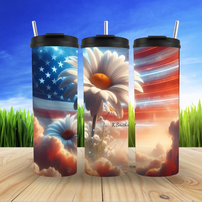 Floral American Flag Dreamscape Thermal Tumbler (Creator Uploaded)