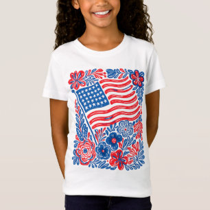 Floral American Flag Patriotic Fourth of July T-Sh T-Shirt