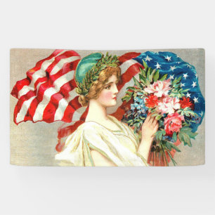 Floral American flag ,vintage style Banner