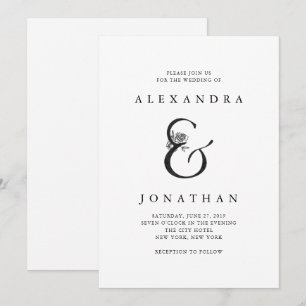 Floral Ampersand   Black and White Wedding Invitation