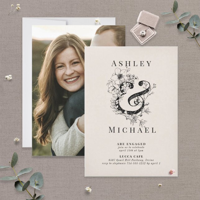 FLORAL AMPERSAND Blush Photo Engagement Party Invitation (Creator Uploaded)