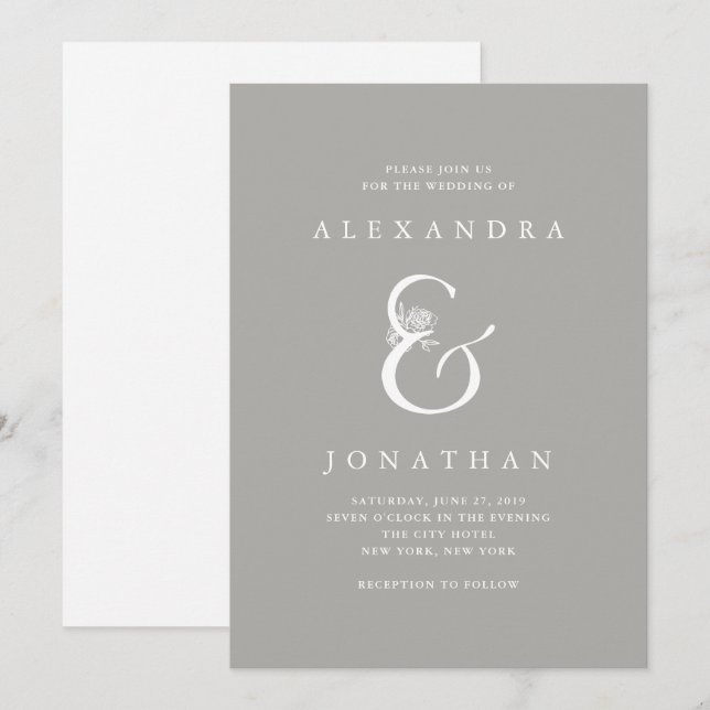 Floral Ampersand | Chic Grey Wedding Invitation (Front/Back)