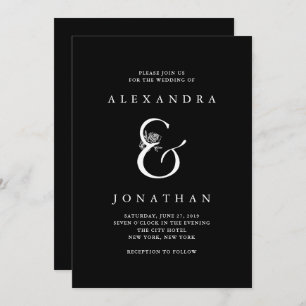 Floral Ampersand   Dramatic Black Wedding Invitation