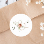 Floral Ampersand Elegant Wedding Monogram Classic Round Sticker<br><div class="desc">Elegant wedding sticker features an ampersand adorned with watercolor painted flowers in white,  green and terracotta,  with your initials. For more advanced customisation of this design,  please click the BLUE DESIGN TOOL BUTTON above!  Matching items are also available.</div>