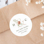 Floral Ampersand Elegant Wedding Thank You Classic Round Sticker<br><div class="desc">Elegant wedding thank you sticker features an ampersand adorned with watercolor painted flowers in white,  green and terracotta,  with your initials. For more advanced customisation of this design,  please click the BLUE DESIGN TOOL BUTTON above!  Matching items are also available.</div>