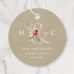 Floral Ampersand Elegant Wedding Thank You Kraft Favour Tags
