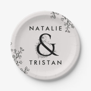 Floral Ampersand Wedding Cake Paper Plate