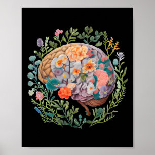 Floral Anatomical Brain Mental Health S Sticker Poster